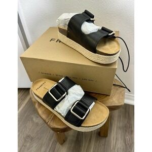 Frankie4 Bennett Platform Espadrille Sandals NEW w Box Womens 10 Black Leather